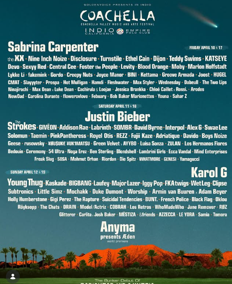 Le line up de coachella